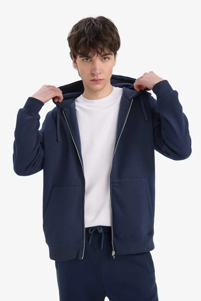 DeFacto Comfort Fit Hooded Thick Fabric Cardigan