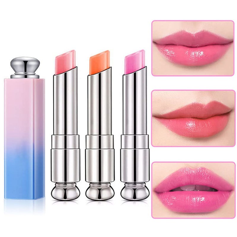 BINGBRUSH 3 Pcs Color Changing Change Lip Balm,Korean Magic Lipstick Color Change Changing Lip Tint Tinted Stain Gloss Balm Long Lasting Waterproof Moisturizer Lipstick Set for Women - Image 1