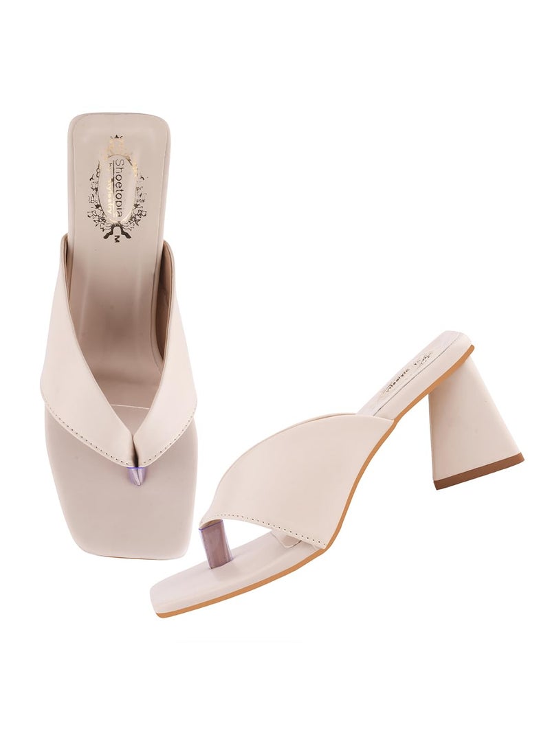 Shoetopia Women's Cream Block Heel Thong Sandals – Lilac Slip-On Square Toe Heels Design Stylish Comfortable, Durable– Perfect for Casual & Party EU37 - Image 1