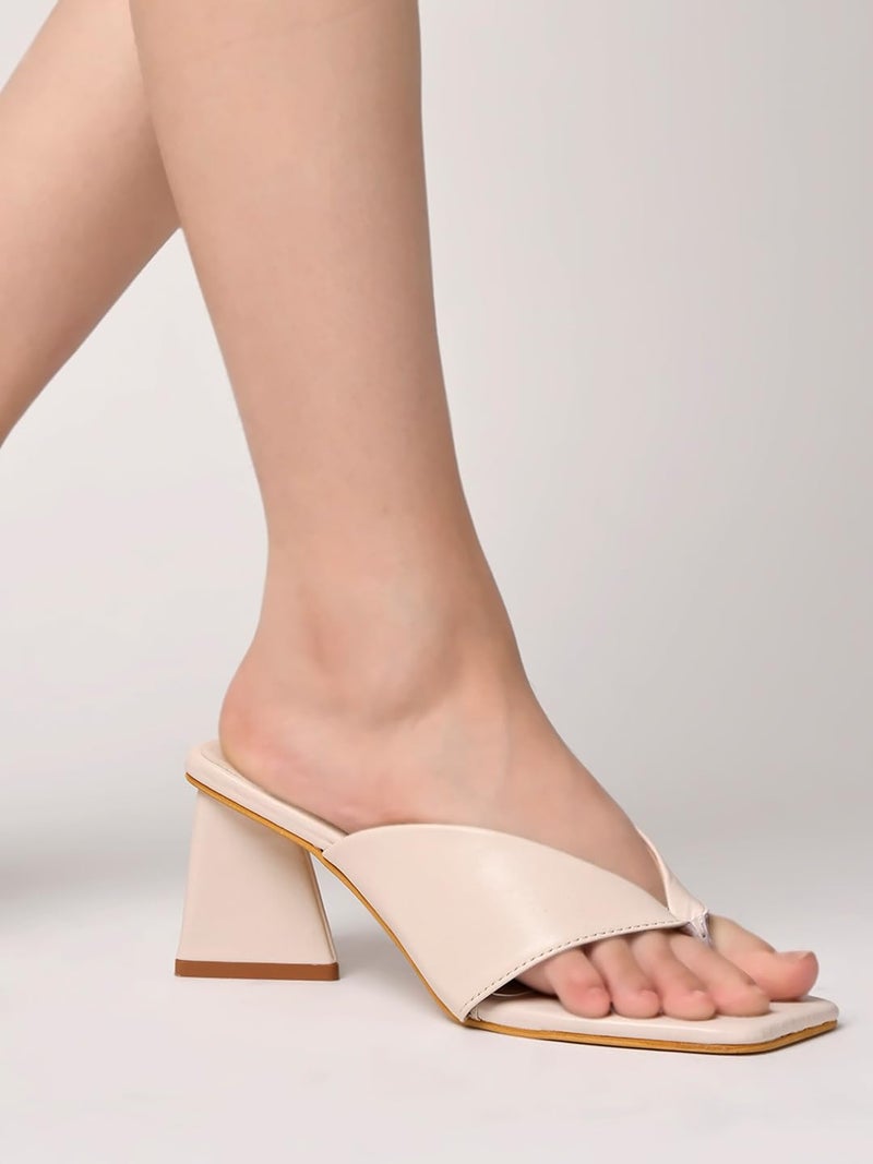 Shoetopia Women's Cream Block Heel Thong Sandals – Lilac Slip-On Square Toe Heels Design Stylish Comfortable, Durable– Perfect for Casual & Party EU37 - Image 4