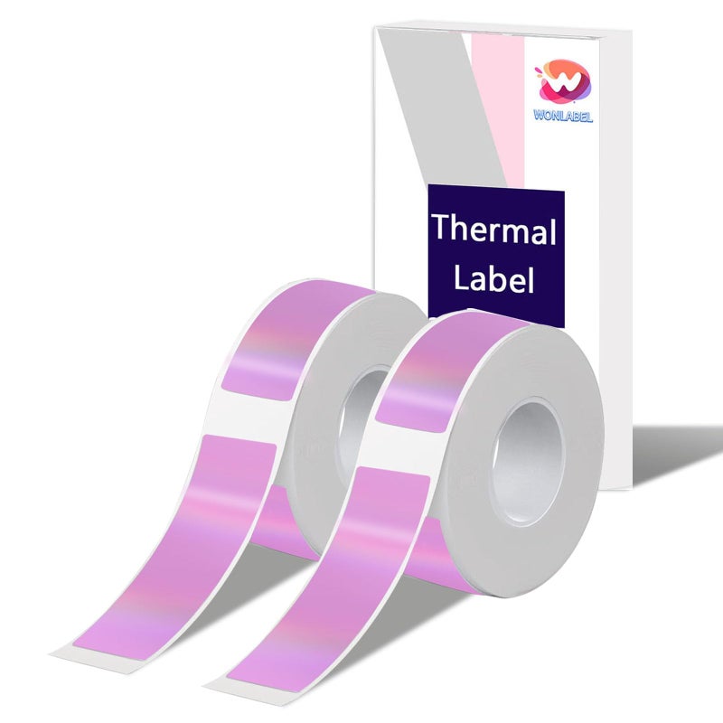 WONLABEL D30 Holographic Thermal Labels, D30 Label Maker Tape Refill, 12x40mm (0.47"x1.57") Adhesive D30 Label Tape for D30 /D30S Label Makers, 320 PCS/2Rolls, Holographic Purple - Image 1