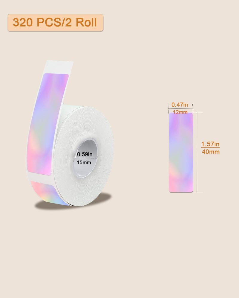 WONLABEL D30 Holographic Thermal Labels, D30 Label Maker Tape Refill, 12x40mm (0.47"x1.57") Adhesive D30 Label Tape for D30 /D30S Label Makers, 320 PCS/2Rolls, Holographic Purple - Image 2
