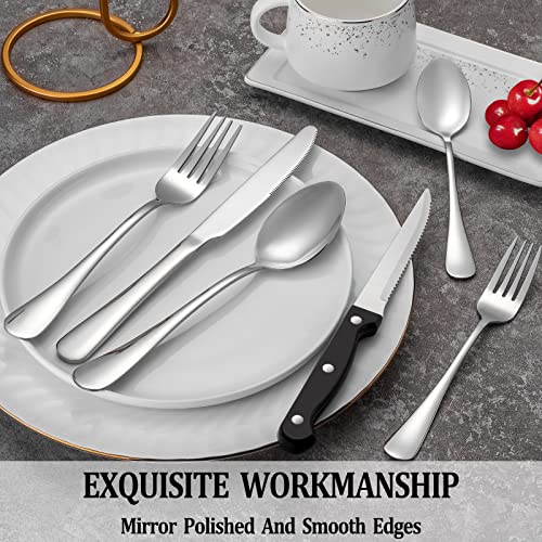 MUTNITT 48 Pcs Silverware Set with Steak Knives Service for 8,Stainless Steel Flatware Set,Mirror Polished Cutlery Utensil Set,Home Kitchen Eating Tableware Set,Include Fork Knife Spoon Set,Dishwasher Safe - Image 4