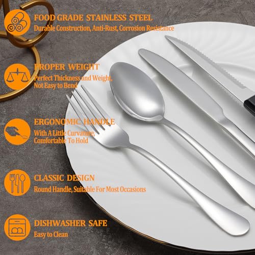 MUTNITT 48 Pcs Silverware Set with Steak Knives Service for 8,Stainless Steel Flatware Set,Mirror Polished Cutlery Utensil Set,Home Kitchen Eating Tableware Set,Include Fork Knife Spoon Set,Dishwasher Safe - Image 3