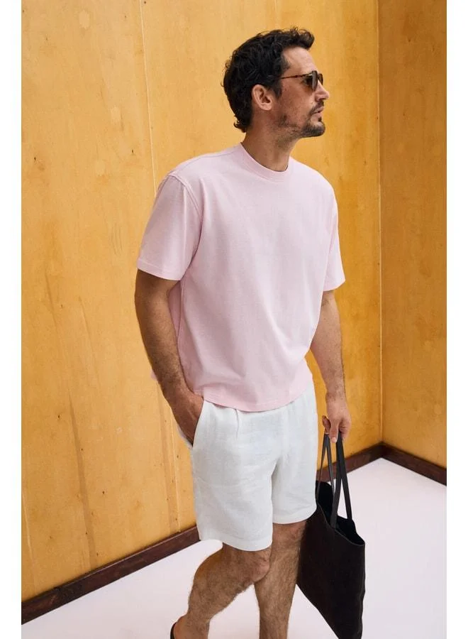 Grimelange DUNNO Men's 100% Organic Cotton Round Neck Regular Fit Pink T-Shirt.