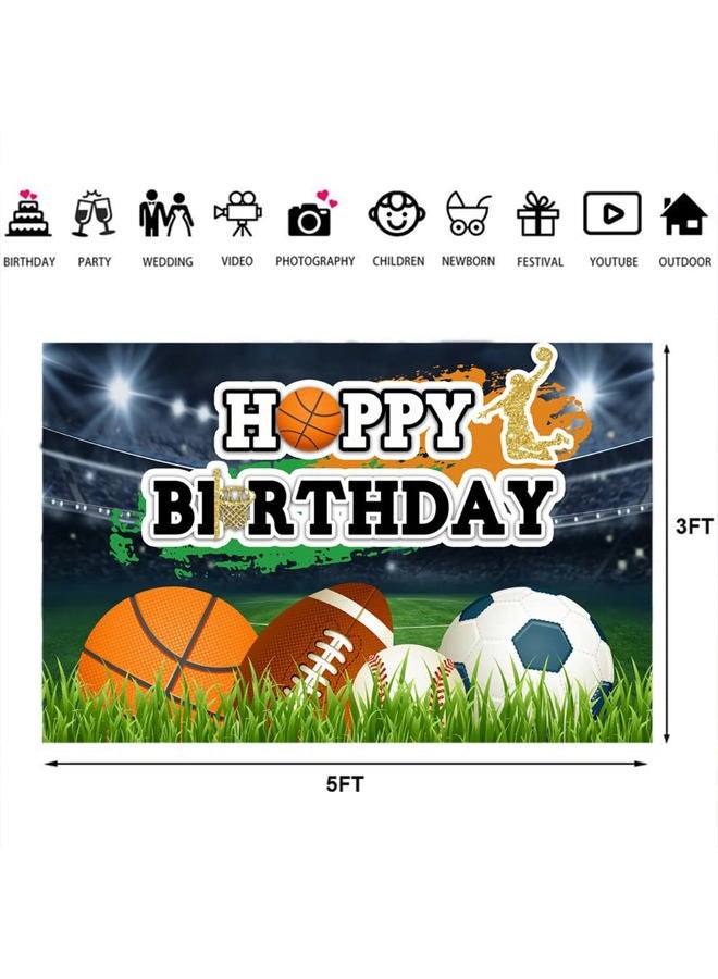 Ticuenicoa 5×3ft Boys Sports Birthday Backdrop - Football Basketball Baseball Theme Party Decorations with Photo Banner, Wall Decor & Props - Image 5