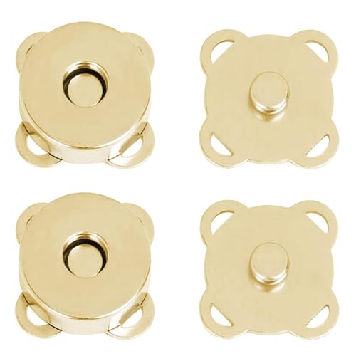 Tia Magnet Button, Clasps, Snaps, Fasteners for Purse, Bags, Clothes and DIY Works- (4, Golden (SEW)-20mm) - Image 1