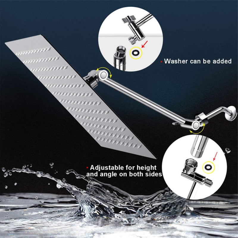 High Pressure 12 Inch Rain Showerhead with 11 Inch Extension Arm Teflon Tape Stainless Steel Square Rain ShowerHead Chrome Finish Waterfall Full Body Coverage - Image 5