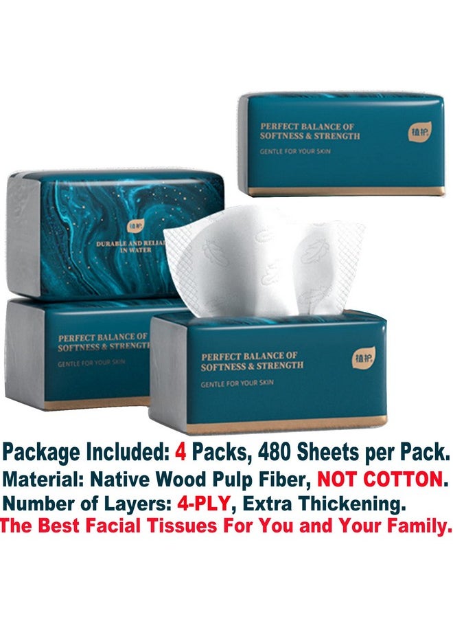 Aturmon - Small Soft Facial Tissue Bag Cover Not In Box Disposable Facial Napkin Material Native Wood Pulp Fiber Not Cotton White Facial Paper Tissue 4Ply 4 Packs 480 Sheets Per Pack - Image 1