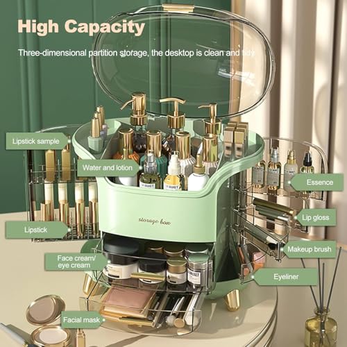 Niyam Makeup Organiser Storage Box for Countertop Cosmetics, Skincare and Beauty Case with Clear Led Display for Easy Visibility and Drawers for Vanity, Dresser Retro Lipstick Holder (Gold St Box) - Image 4