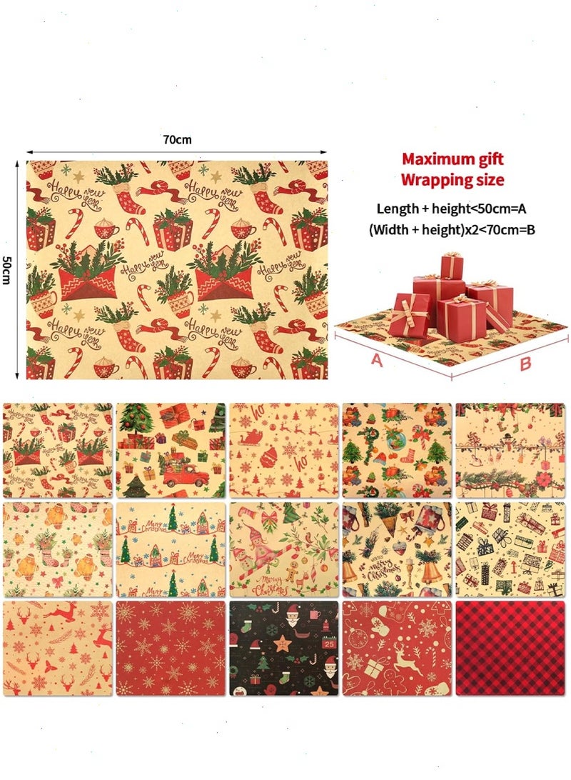 عيد الميلاد ورق التغليف ، 15 قطعة ورق الكرافت هدية ورق التغليف مع 50 قطعة العلامات لعيد الميلاد زينة الحفلات ، عناصر عيد الميلاد ورق التغليف لعيد الميلاد عطلة لتقوم بها بنفسك لوازم - Image 2
