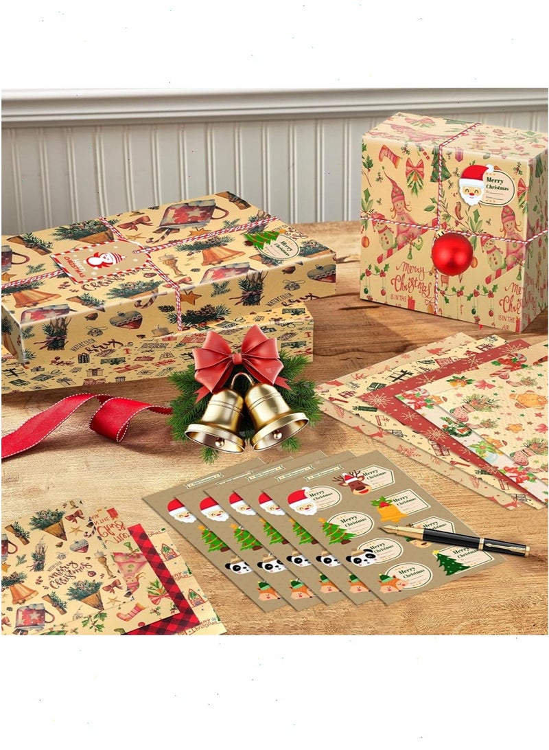 عيد الميلاد ورق التغليف ، 15 قطعة ورق الكرافت هدية ورق التغليف مع 50 قطعة العلامات لعيد الميلاد زينة الحفلات ، عناصر عيد الميلاد ورق التغليف لعيد الميلاد عطلة لتقوم بها بنفسك لوازم - Image 4
