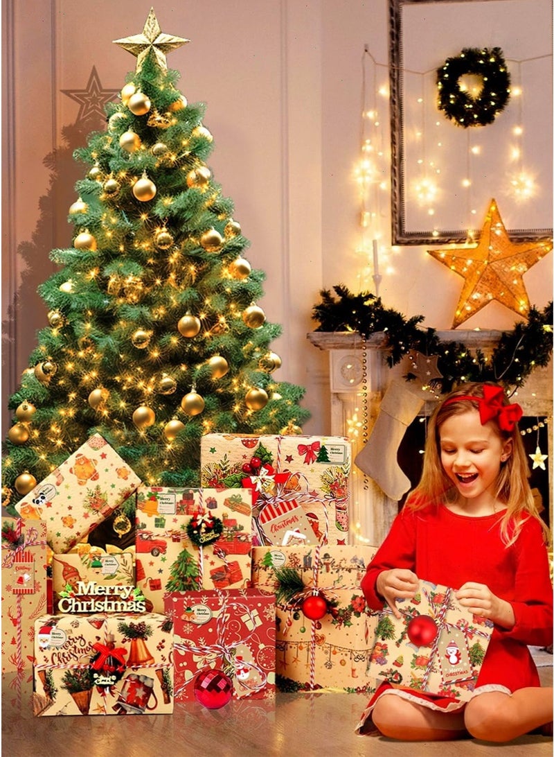 عيد الميلاد ورق التغليف ، 15 قطعة ورق الكرافت هدية ورق التغليف مع 50 قطعة العلامات لعيد الميلاد زينة الحفلات ، عناصر عيد الميلاد ورق التغليف لعيد الميلاد عطلة لتقوم بها بنفسك لوازم - Image 5