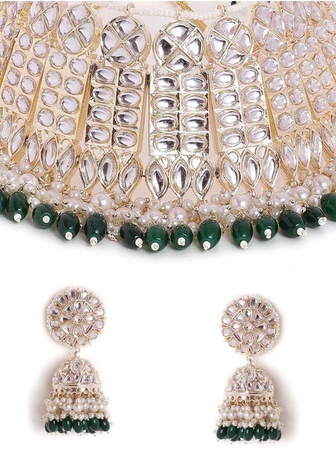 Priyaasi Green Women Green Brass Jewellery Set with pattern and secured with closure and styled in ideal for Ethnic moments — designed to make heads turn.  - Image 4