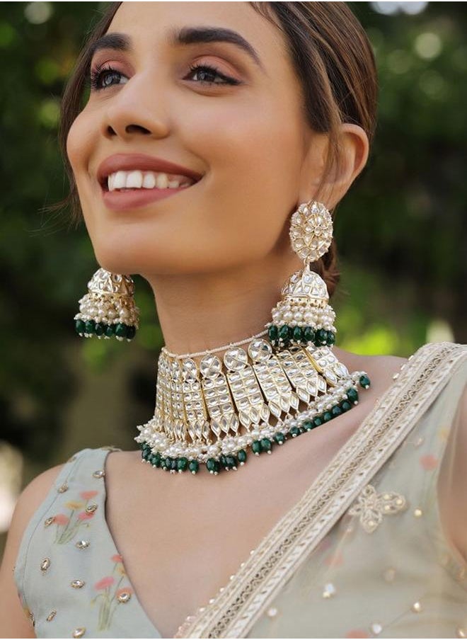 Priyaasi Green Women Green Brass Jewellery Set with pattern and secured with closure and styled in ideal for Ethnic moments — designed to make heads turn.  - Image 2