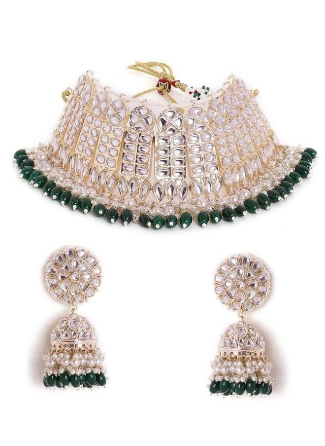 Priyaasi Green Women Green Brass Jewellery Set with pattern and secured with closure and styled in ideal for Ethnic moments — designed to make heads turn.  - Image 3
