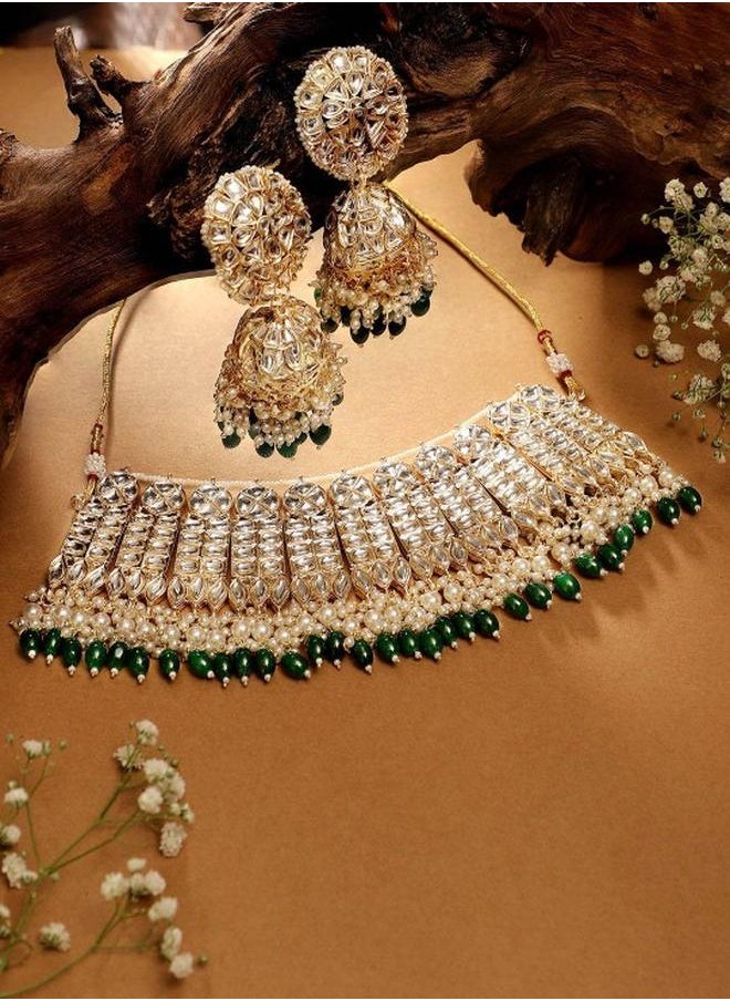 Priyaasi Green Women Green Brass Jewellery Set with pattern and secured with closure and styled in ideal for Ethnic moments — designed to make heads turn.  - Image 1
