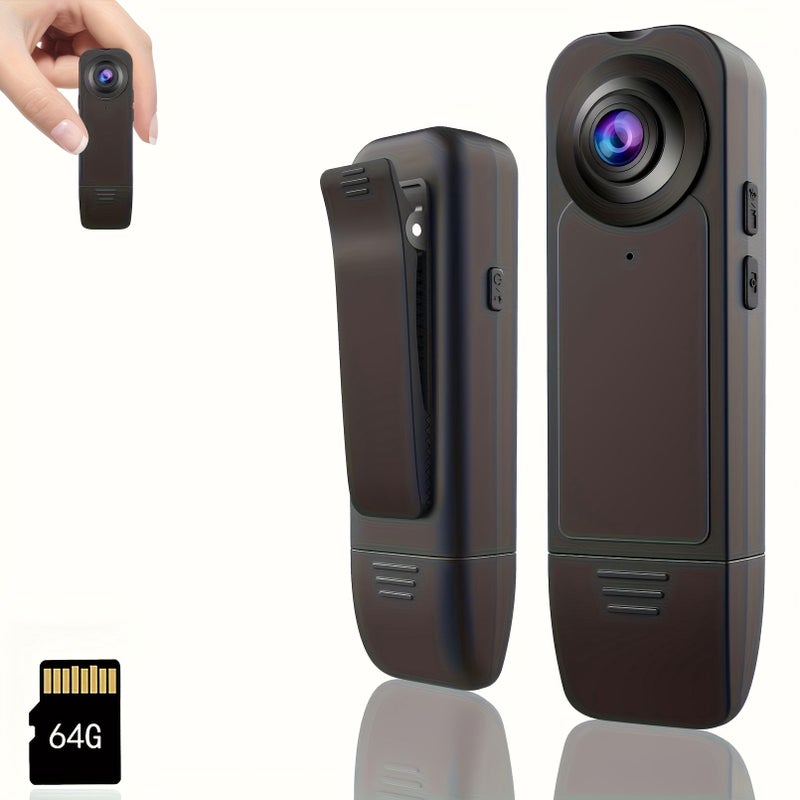 Black 1080P Full HD Video Camera with 64GB Storage Card, Motion Detection, Night Vision, Portable Camcorder for Meetings Travel Sports Cycling Transportation - Image 2