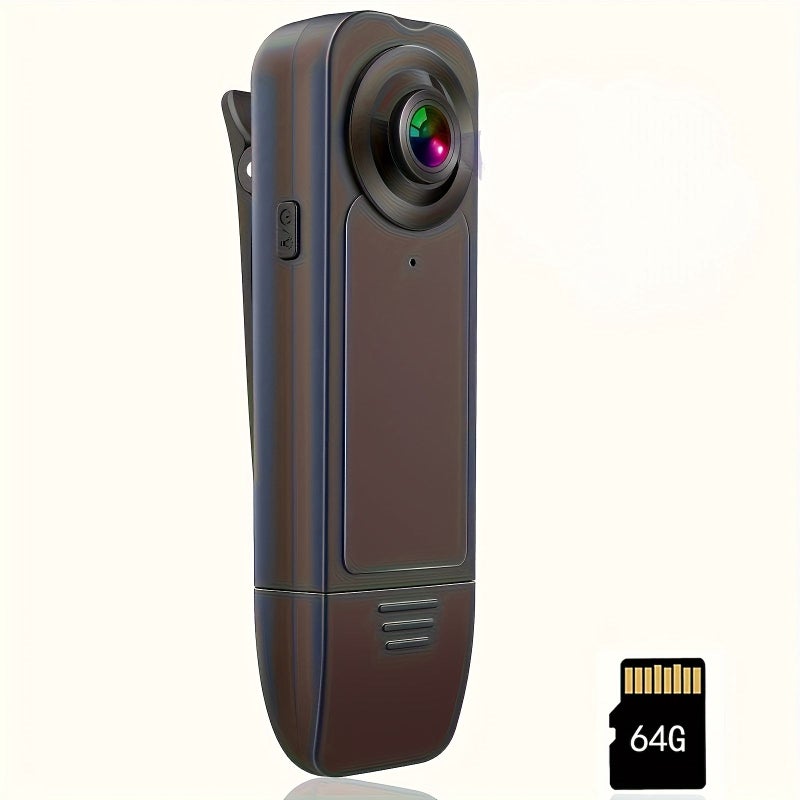 Black 1080P Full HD Video Camera with 64GB Storage Card, Motion Detection, Night Vision, Portable Camcorder for Meetings Travel Sports Cycling Transportation - Image 1