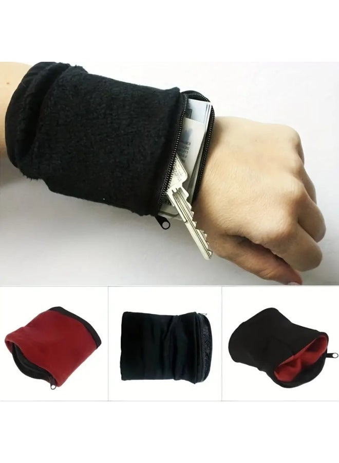Generic TV Sports Wrist Bracer Coin Purse Key Bag Sweat-Absorbing Multifunctional Zipper Wrist Cover Bank Card Bag-Color:Black-Capacity:Wrist Bag Color Box - Image 5
