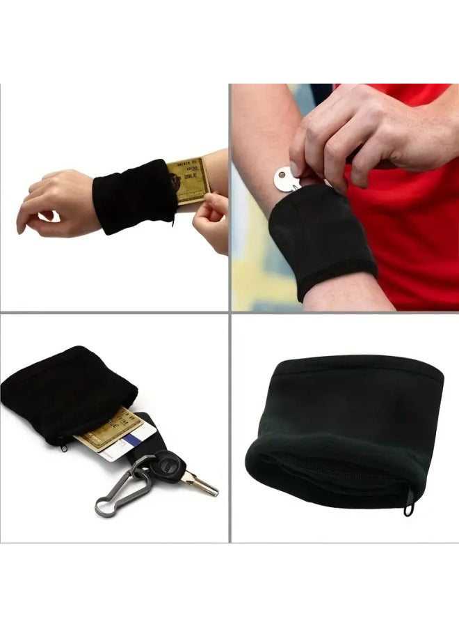 Generic TV Sports Wrist Bracer Coin Purse Key Bag Sweat-Absorbing Multifunctional Zipper Wrist Cover Bank Card Bag-Color:Black-Capacity:Wrist Bag Color Box - Image 4