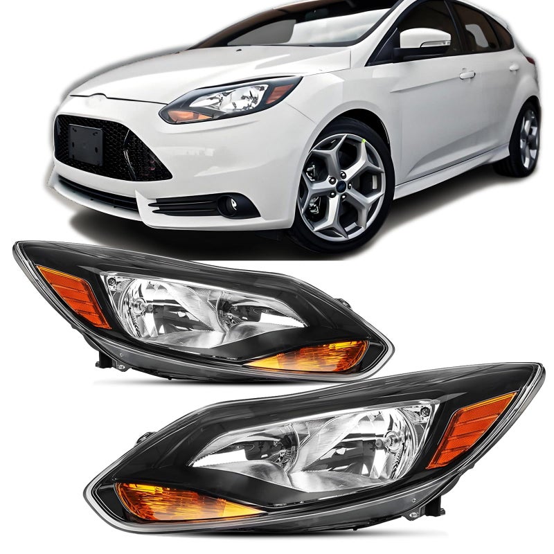 مجموعة مصابيح أمامية لسيارة فورد فوكس 2012 2013 2014 مصباح هالوجين مصباح أمامي مع غلاف أسود وزاوية برتقالية