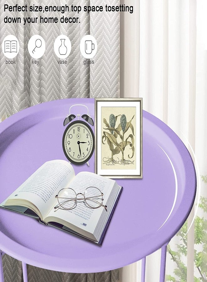 Garden 4 you End Table 2 PCS Metal Side Table Purple Round Folding Tray Cyan Sofa Small Accent Fold-able Table, Round End Table Tray, Next to Sofa Table, Snack Table for Living Room and Bed Room - Image 5