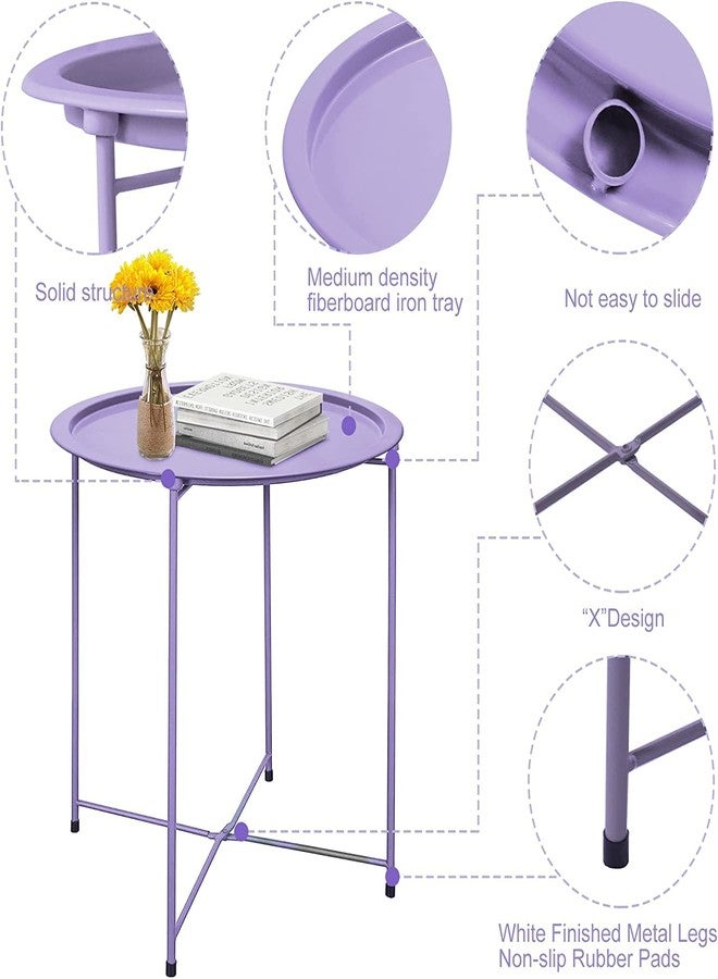 Garden 4 you End Table 2 PCS Metal Side Table Purple Round Folding Tray Cyan Sofa Small Accent Fold-able Table, Round End Table Tray, Next to Sofa Table, Snack Table for Living Room and Bed Room - Image 4