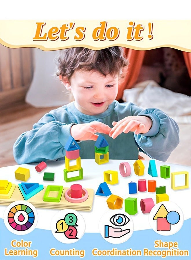 DURKU Wooden Sorting and Stacking Toy Set for Toddlers, Montessori Shape Sorter with Colors, Educational Sensory Kit for Preschoolers, Early Learning Geometry Toy Gift - Image 5