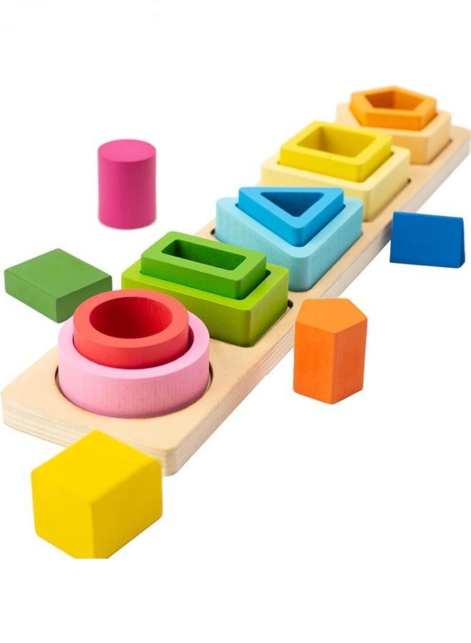 DURKU Wooden Sorting and Stacking Toy Set for Toddlers, Montessori Shape Sorter with Colors, Educational Sensory Kit for Preschoolers, Early Learning Geometry Toy Gift - Image 1