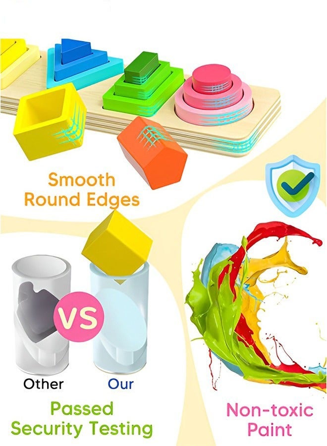 DURKU Wooden Sorting and Stacking Toy Set for Toddlers, Montessori Shape Sorter with Colors, Educational Sensory Kit for Preschoolers, Early Learning Geometry Toy Gift - Image 2