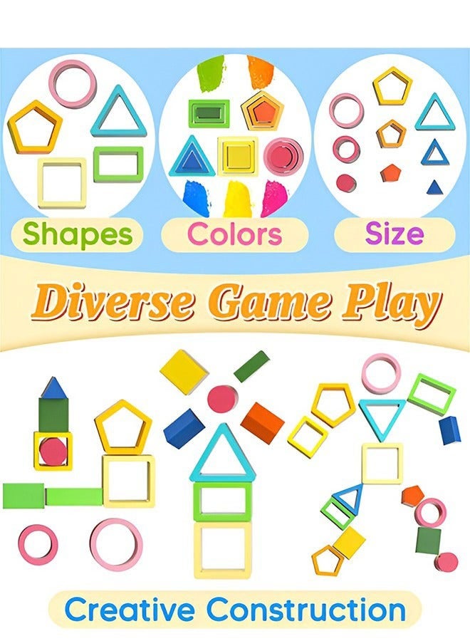 DURKU Wooden Sorting and Stacking Toy Set for Toddlers, Montessori Shape Sorter with Colors, Educational Sensory Kit for Preschoolers, Early Learning Geometry Toy Gift - Image 3