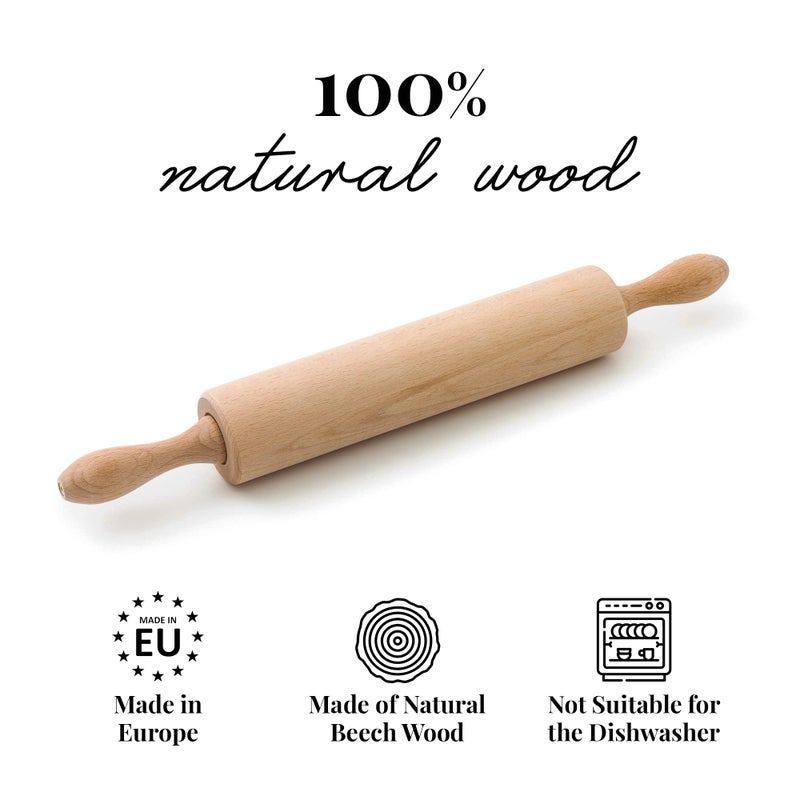 Tuuli Kitchen Professional Rolling Pin Beech Wood 44 x 5.5 cm - Image 3