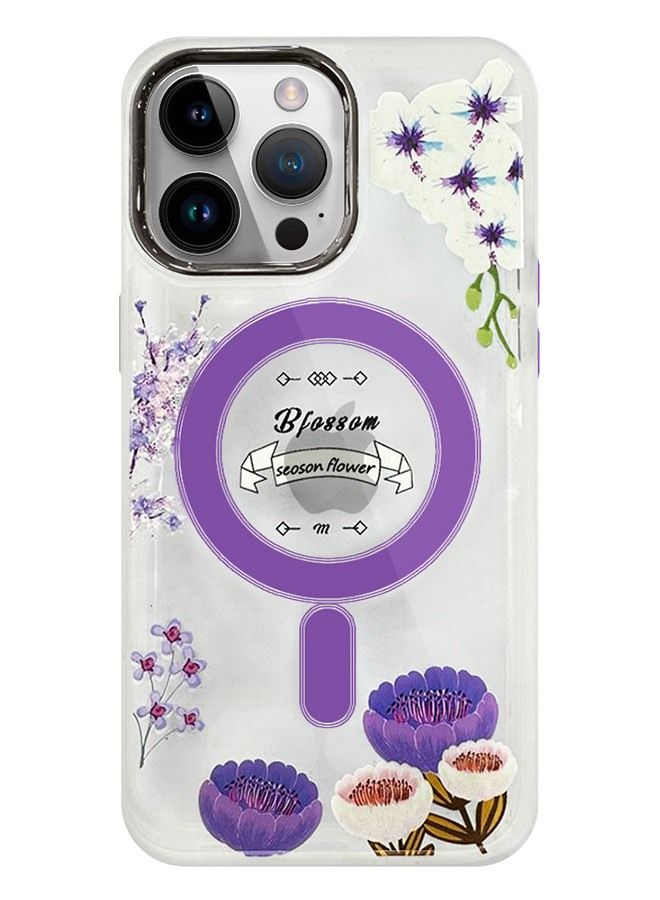 JOWAY Case for Apple iPhone 13 PRO MAX Romantique Floral Design Fashion Flower Compatible with MagSafe & Wireless Charging Cover PURPLE - Image 1