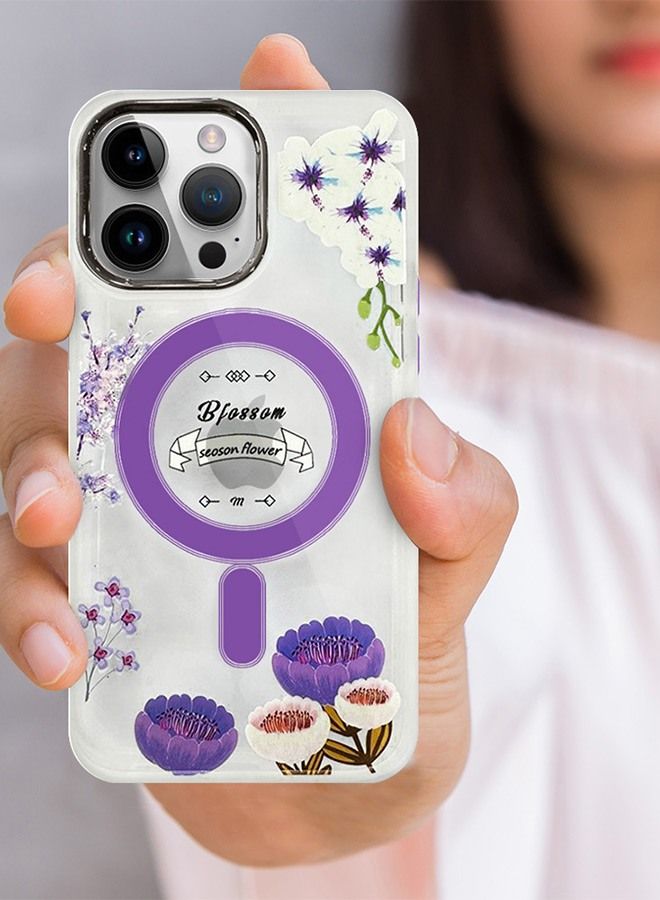 JOWAY Case for Apple iPhone 13 PRO MAX Romantique Floral Design Fashion Flower Compatible with MagSafe & Wireless Charging Cover PURPLE - Image 3