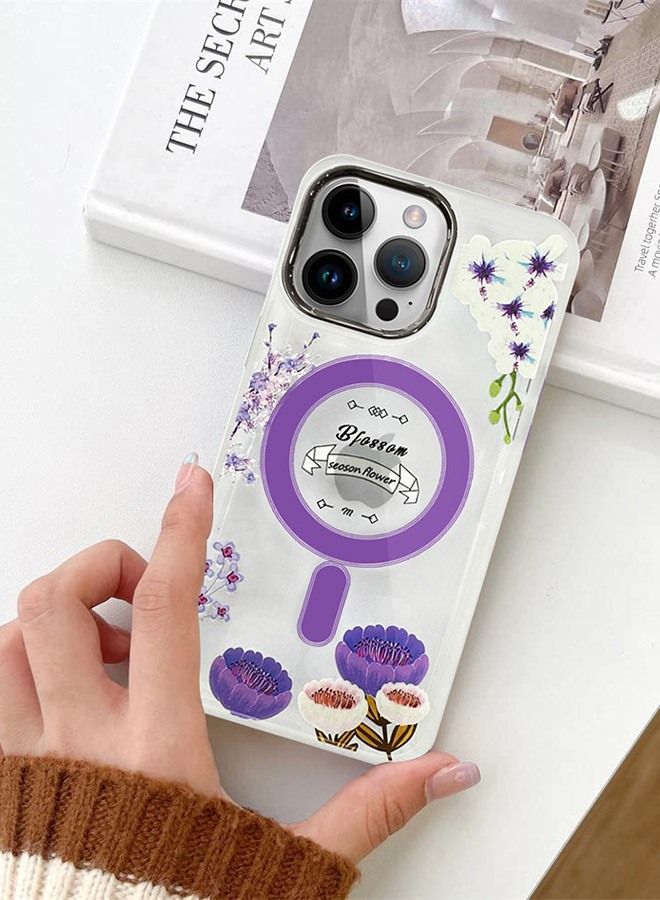 JOWAY Case for Apple iPhone 13 PRO MAX Romantique Floral Design Fashion Flower Compatible with MagSafe & Wireless Charging Cover PURPLE - Image 2