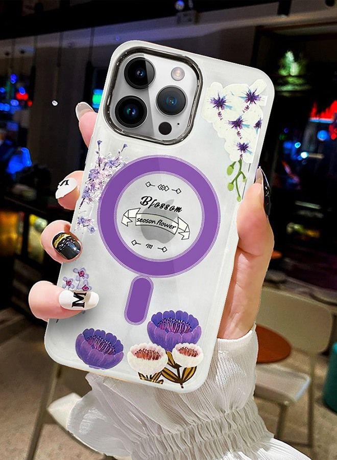 JOWAY Case for Apple iPhone 13 PRO MAX Romantique Floral Design Fashion Flower Compatible with MagSafe & Wireless Charging Cover PURPLE - Image 5