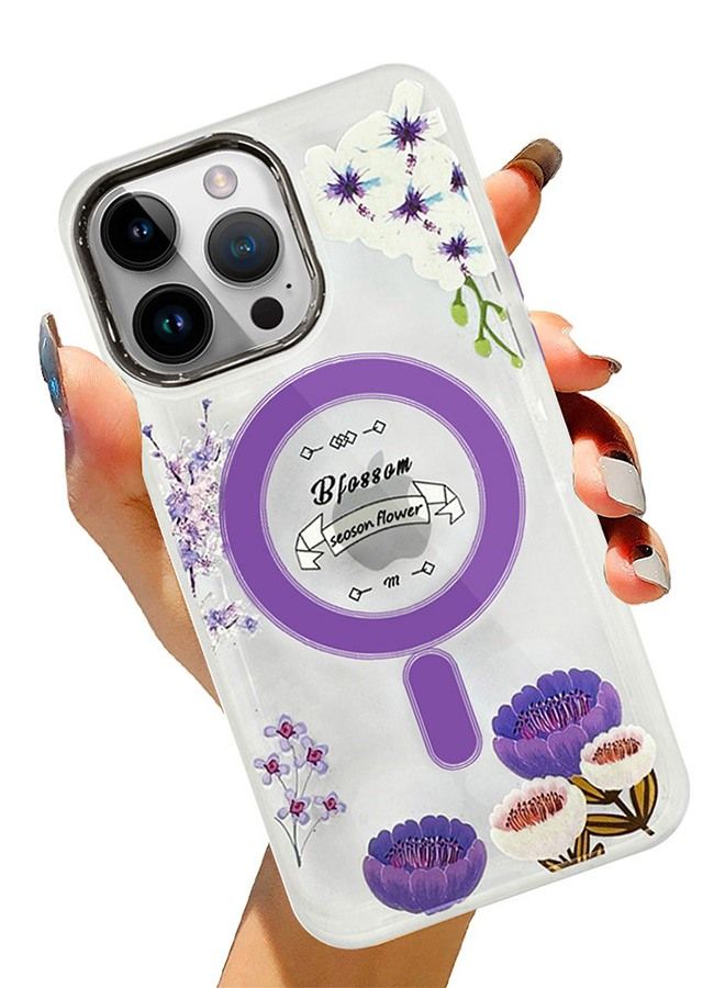 JOWAY Case for Apple iPhone 13 PRO MAX Romantique Floral Design Fashion Flower Compatible with MagSafe & Wireless Charging Cover PURPLE - Image 4