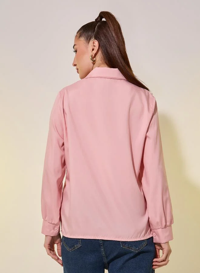 Take Two Take Two Women Pink Solid Long Sleeve Oversized Shirt