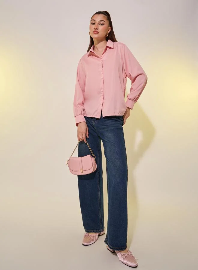 Take Two Women Pink Solid Long Sleeve Oversized Shirt
