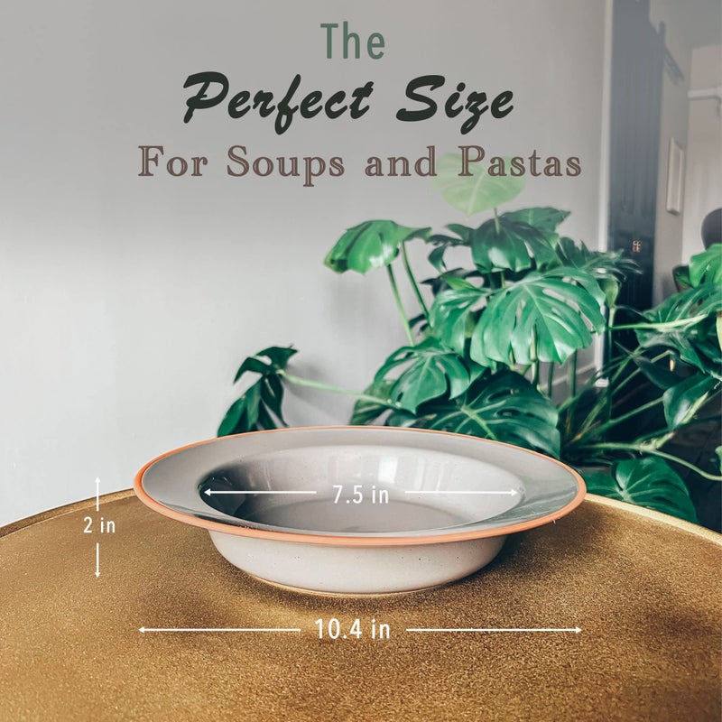 Mora Ceramic Wide Rimmed Soup Bowl 25oz, Set of 4 - For Pasta, Italian, Spaghetti, Dipping Bread, Fancy Dinner etc. Large Plate/Bowls Hybrid For Everyday & Restaurant Use, Flat Rim - Assorted Neutrals - Image 2
