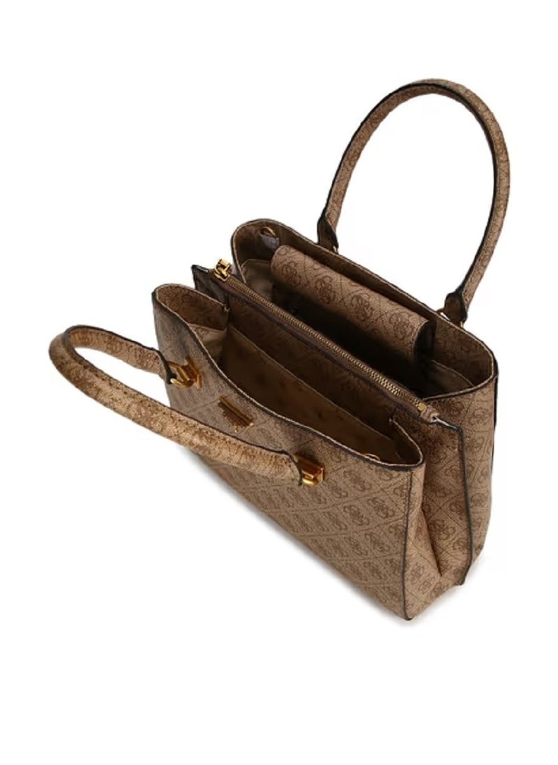 GUESS - GUESS Womens Alexie Satchel Bag Satchel Bag Brown - Image 1