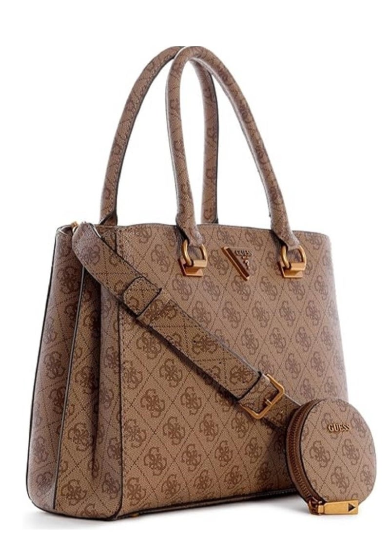 GUESS - GUESS Womens Alexie Satchel Bag Satchel Bag Brown - Image 1