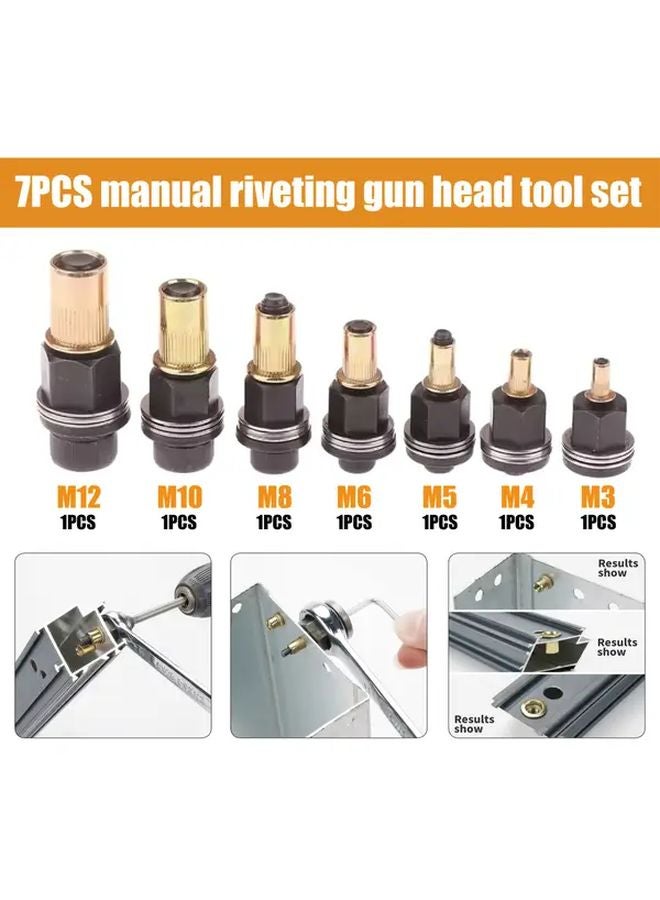 7 Pcs Manual Rivet Gun Tool Set With M3 M12 Rivets For Home Repair - Image 1