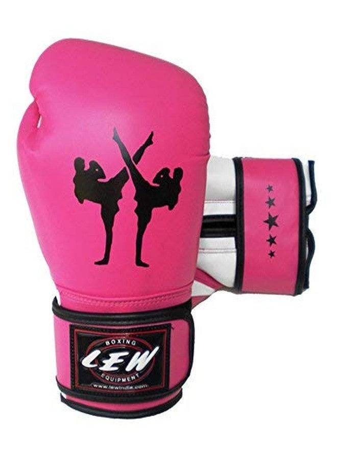 LEW Classic PU Leather Pink/White Training/Fight/MMA Boxing Gloves with a Pair of Hand Wraps - Image 2