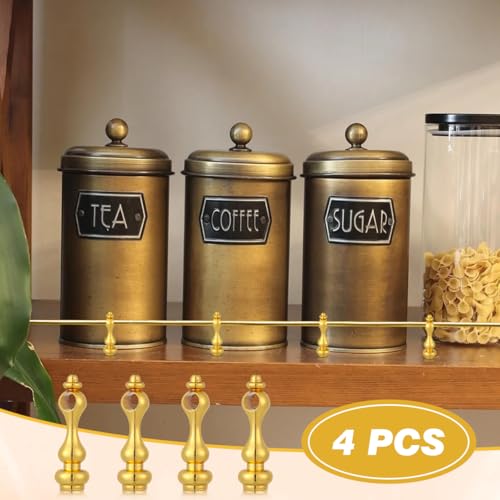 Veemoon 4pcs Railing Bracket Spindles Connectors, Metal Cabinets Spindles Connectors Gold Post End Caps Shelf Railing Kit Gallery Rails Shelves Accessiores for Glass Furniture Serving Cart Hardware - Image 3