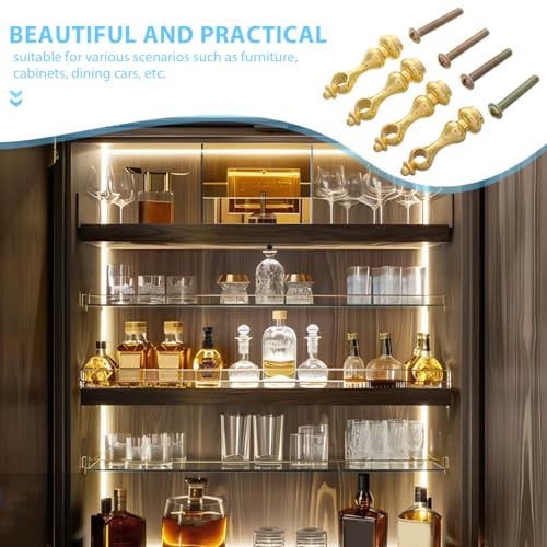 Veemoon 4pcs Railing Bracket Spindles Connectors, Metal Cabinets Spindles Connectors Gold Post End Caps Shelf Railing Kit Gallery Rails Shelves Accessiores for Glass Furniture Serving Cart Hardware - Image 5