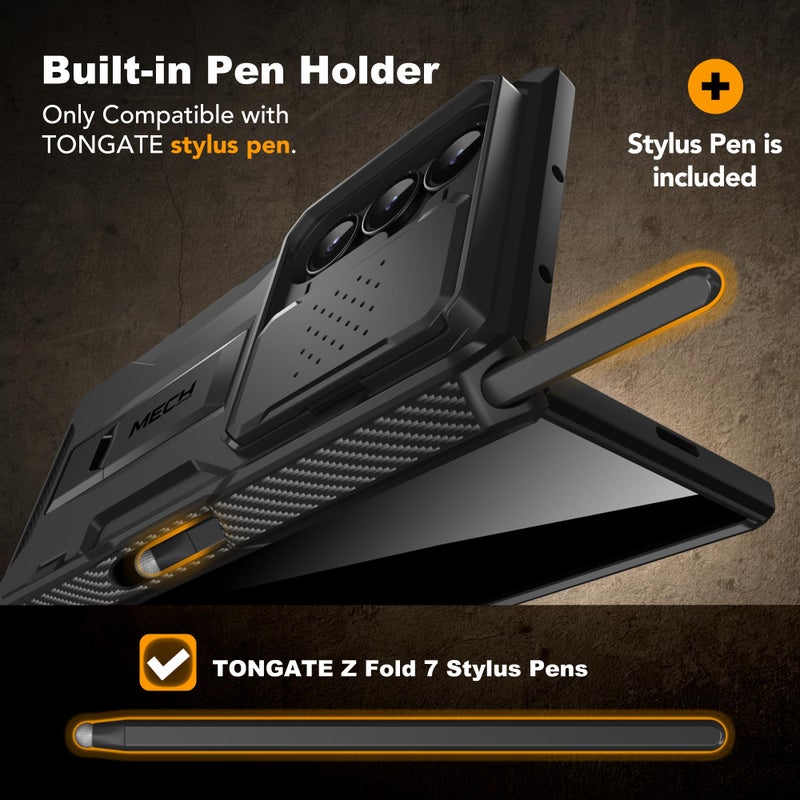 TONGATE حافظة TONGATE لجهاز Z Fold 7 مع حامل قلم و stylus، [حماية شاشة خصوصية مدمجة وغطاء كاميرا منزلق][مضاد للتجسس] حافظة مقاومة للجيش مع قاعدة قابلة للانزلاق لجهاز Samsung Galaxy Z Fold 7 مع مشبك حزام، أسود - Image 2