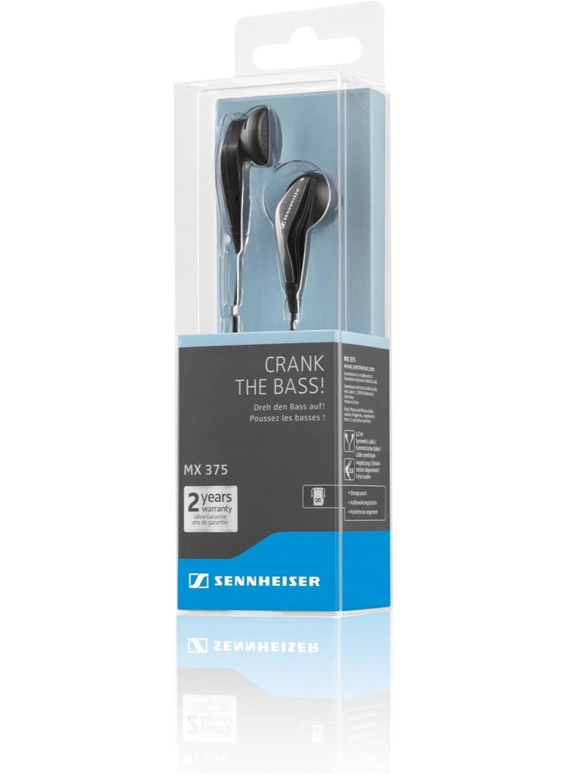 سنهيسر MX375 In-Ear Dynamic Wired Headphones - 3.5mm L-Type Plug High-Definition Stereo Powerful Bass Classic Entry-Level Earbuds black - Image 1