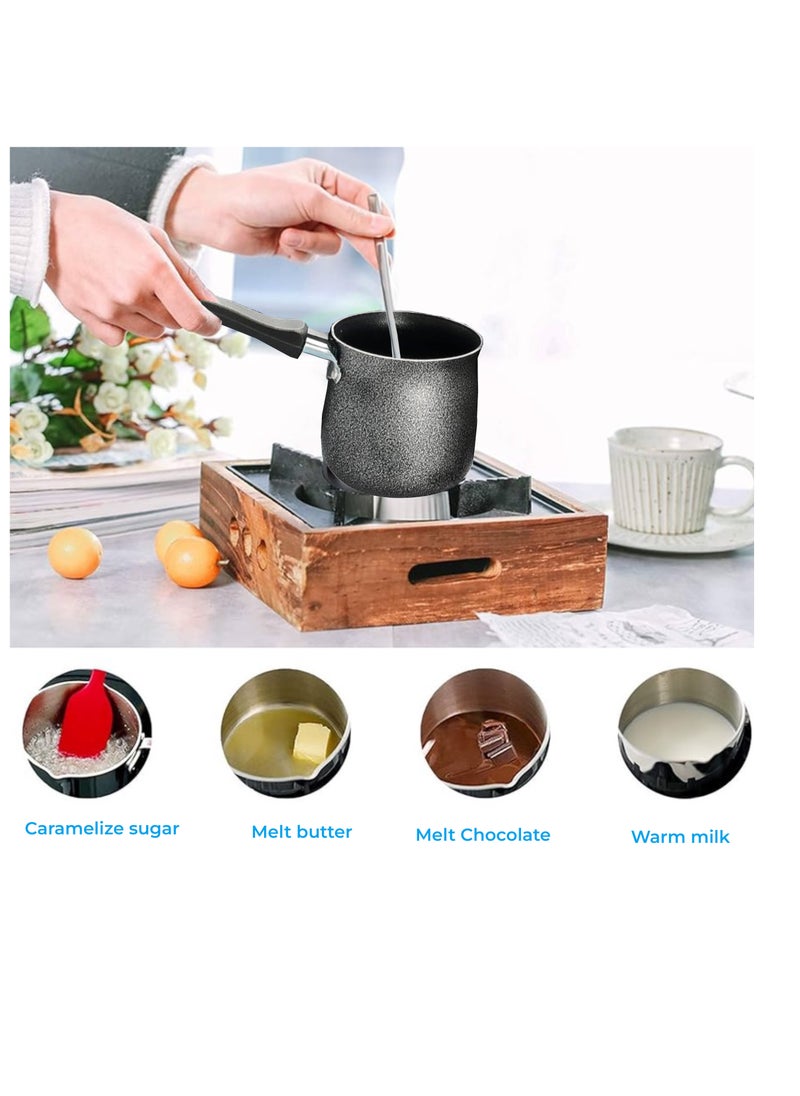Sweet Home 9-Piece Non-Stick Aluminum Cookware Set – Black Color with Glass Lids, Soft Heat-Resistant Handles & Wooden Ladles  - Image 4